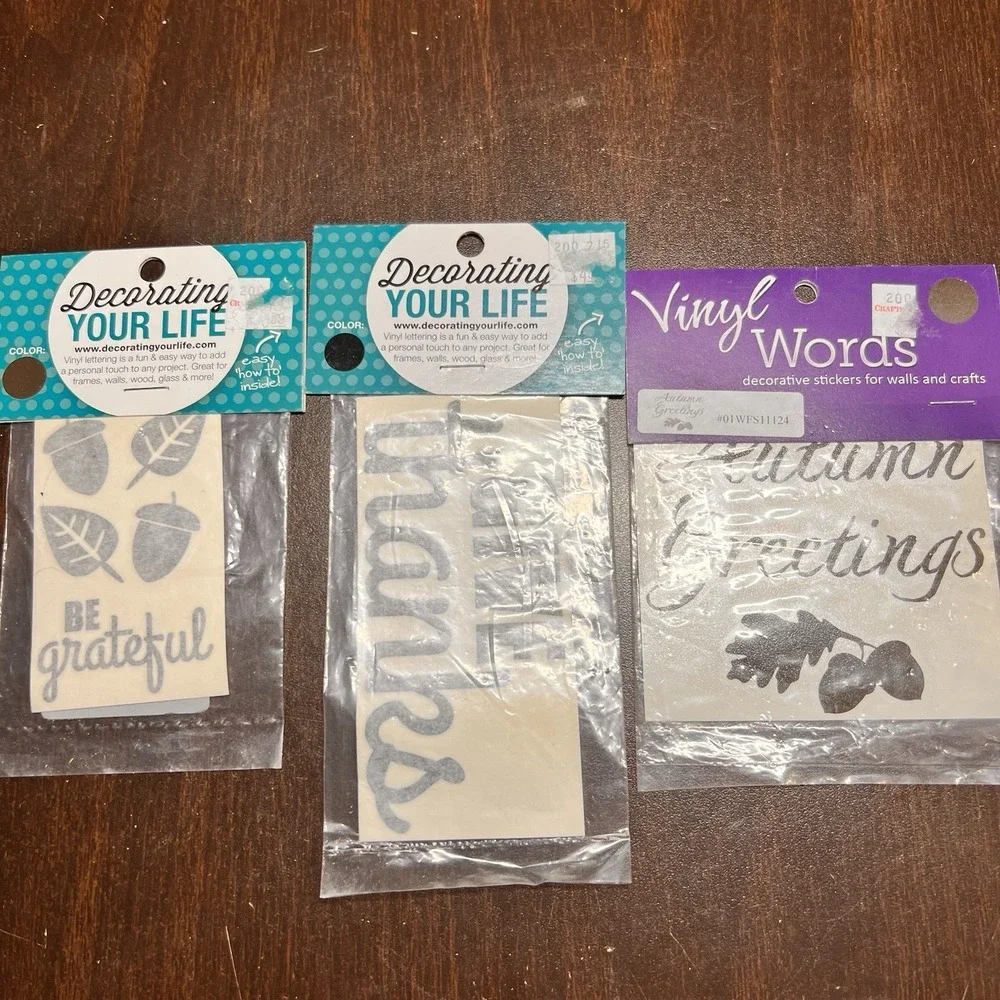 Autumn Decor Lot Wooden 3 Leaf Cutouts & Fall‎ Vinyl Word Decals *See Details